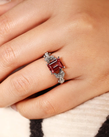 THALIA Emerald Cut Lab Alexandrite Leafy Engagement Ring