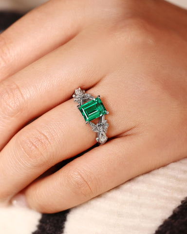OTTILIE Garden Inspired Emerald Cut Emerald Engagement Ring