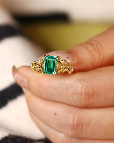 OTTILIE Garden Inspired Emerald Cut Emerald Engagement Ring