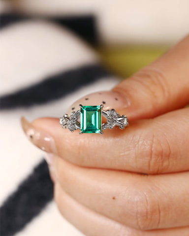 OTTILIE Garden Inspired Emerald Cut Emerald Engagement Ring