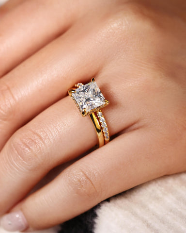 NYLAH Hidden Halo Princess Cut Engagement Ring Set