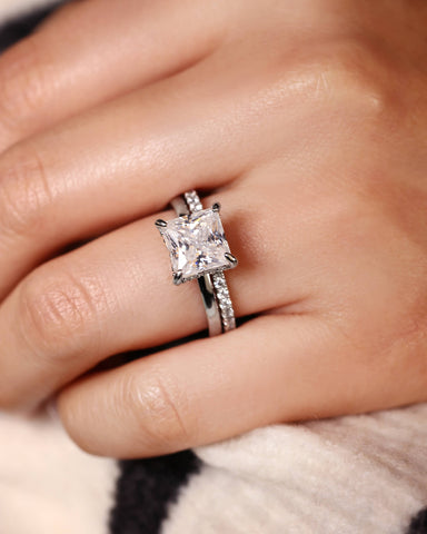 NYLAH Hidden Halo Princess Cut Engagement Ring Set