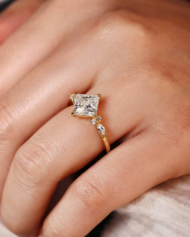 CLEO Three Stone Side Princess Cut Engagement Ring