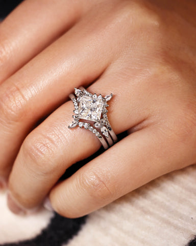 MIRABELLA Two V-Shaped Band Princess Cut Engagement Ring Set