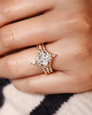MIRABELLA Two V-Shaped Band Princess Cut Engagement Ring Set