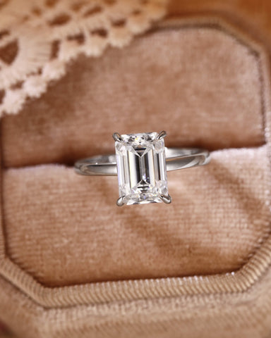 BINA Simple Emerald Cut Moissanite Solitaire Engagement Ring
