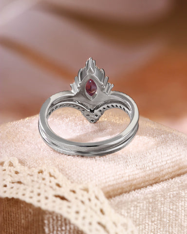 EVANNA Art Deco Curved Marquise Alexandrite Engagement Ring Set