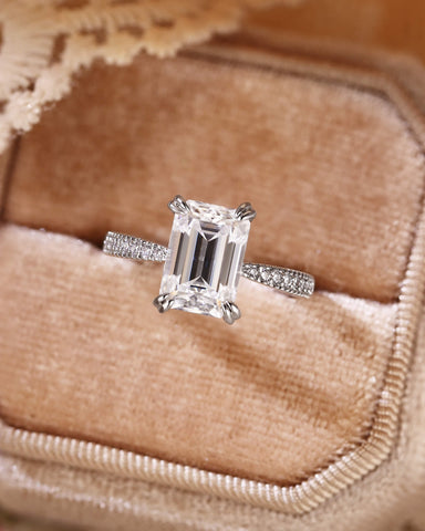 SABRIA Emerald Cut Moissanite Double Claw Engagement Ring