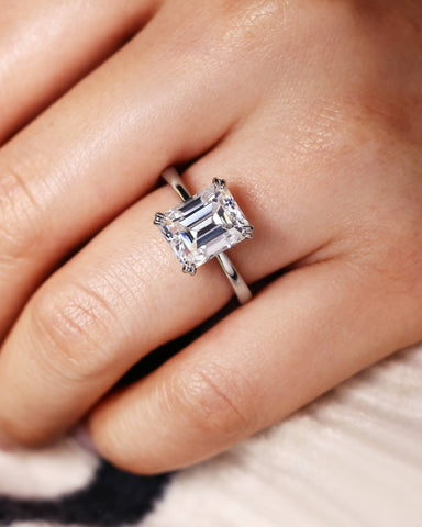 RETTA Double Claws Emerald Cut Engagement Ring