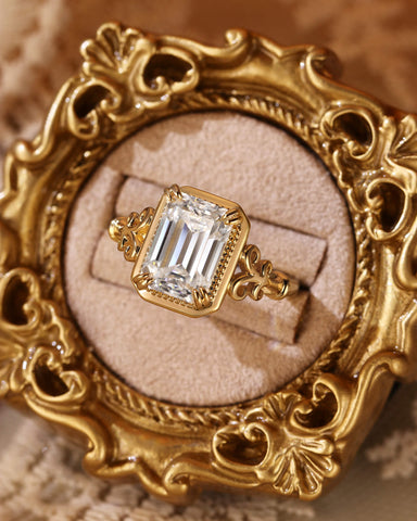 ETHEL Emerald Cut Moissanite Art Deco Engagement Ring