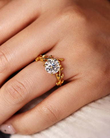 HALI Nature Vibe Round Moissanite Leaf Engagement Ring