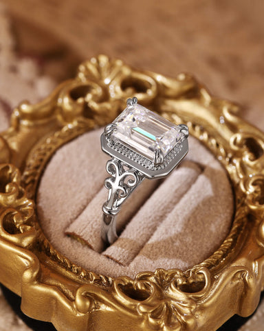 ETHEL Emerald Cut Moissanite Art Deco Engagement Ring
