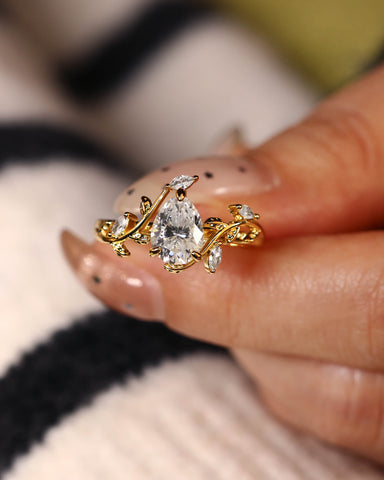 MALI Leaf Vine Pear Cut Engagement Ring
