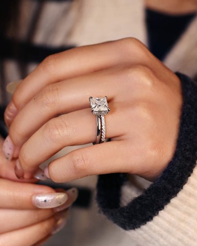 NYLAH Hidden Halo Princess Cut Engagement Ring Set
