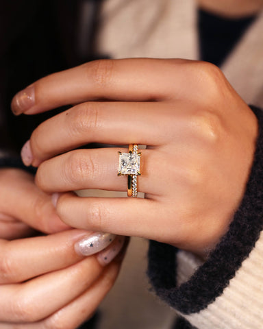 NYLAH Hidden Halo Princess Cut Engagement Ring Set