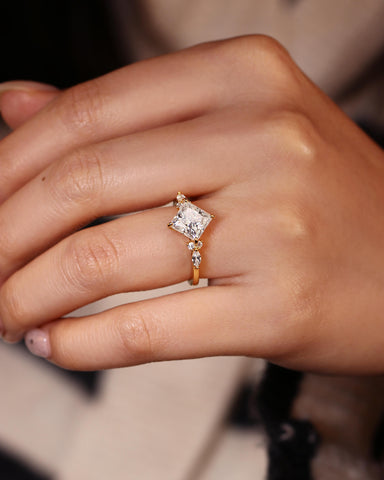 CLEO Three Stone Side Princess Cut Engagement Ring