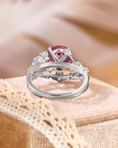 VIOLET Round Cut Alexandrite Leafy Engagement Ring Set