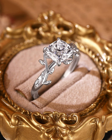 TIVONA Cushion Cut Moissanite Vine Inspired Leafy Engagement Ring