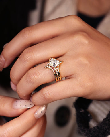 MIRABELLA Two V-Shaped Band Princess Cut Engagement Ring Set