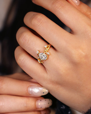 MALI Leaf Vine Pear Cut Engagement Ring