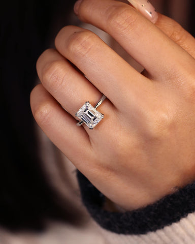 RETTA Double Claws Emerald Cut Engagement Ring