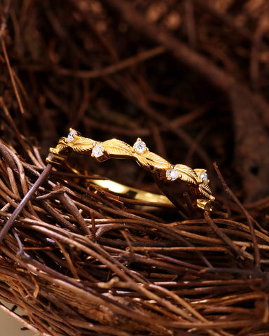 TILIA Moissanite Nature Inspired Leaf Design Wedding Band