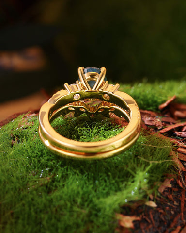 CALLUNA Twisted Oval Cut Moss Agate Engagement Ring Set 2pcs