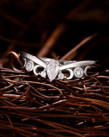 SOLUNA Pear Round Moissanite Moon and Sun Vintage Curved Wedding Band