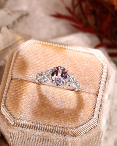 DAPHNE Nature Inspired Oval Cut Alexandrite Leaf Engagement Ring