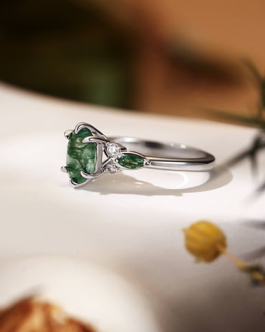 KAELIN Unique Oval Moss Agate Twist Ring Engagement Ring