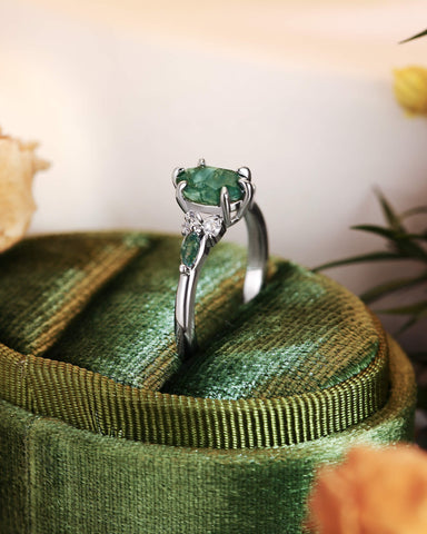 KAELIN Unique Oval Moss Agate Twist Ring Engagement Ring