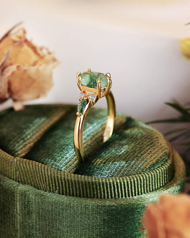 KAELIN Unique Oval Moss Agate Twist Ring Engagement Ring