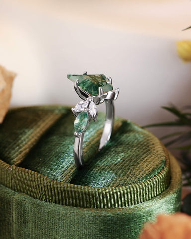 REBECCA Kite Cut Moss Agate Mixed Marquise Moissanite Cluster Engagement Ring