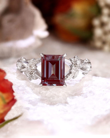 OTTILIE Emerald Cut Lab Alexandrite Leafy Engagement Ring