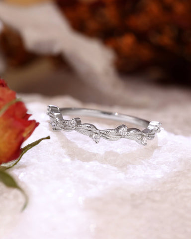 TILIA Moissanite Nature Inspired Leaf Design Wedding Band