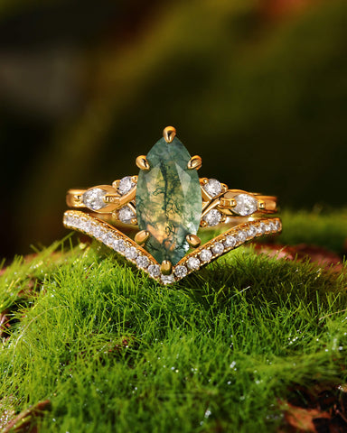 TWILA Marquise Cut Moss Agate Twist Cluster Bridal Set 2pcs