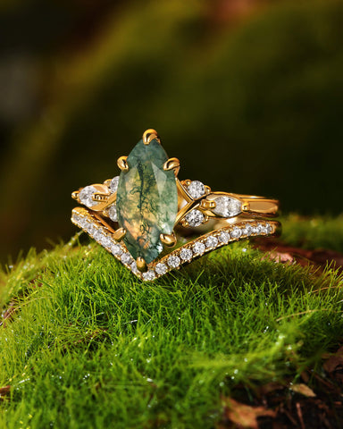 TWILA Marquise Cut Moss Agate Twist Cluster Bridal Set 2pcs