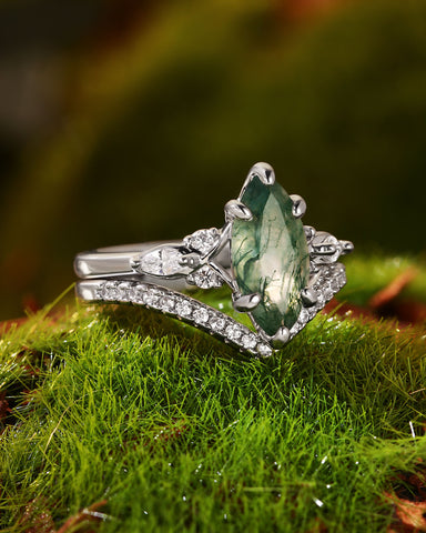 TWILA Marquise Cut Moss Agate Twist Cluster Bridal Set 2pcs