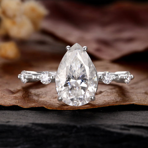 CARLA Unique Distance Band Ring Pear Shaped Engagement Ring