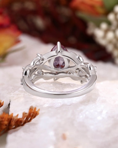 ASHLEY Pear Cut Lab Alexandrite Leafy Engagement Ring Set 2pcs