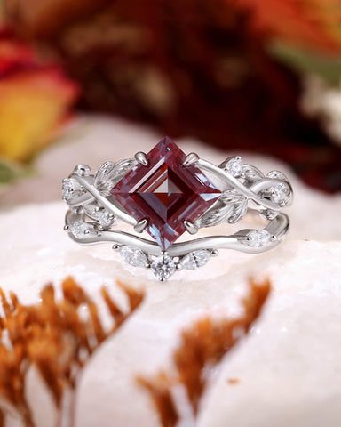 BELLE Princess Cut Alexandrite Engagement Ring Set