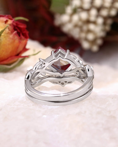 BELLE Princess Cut Alexandrite Engagement Ring Set
