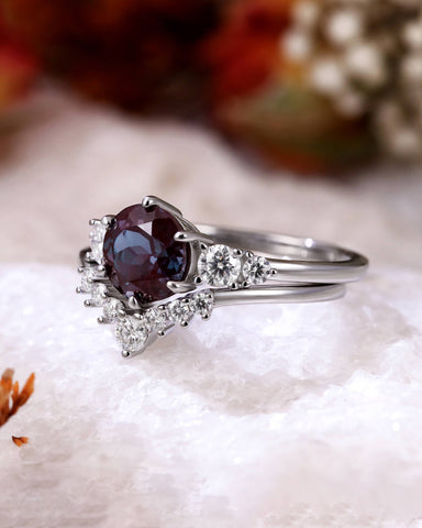 ELIXARA Round Shaped Alexandrite Engagement Ring Set