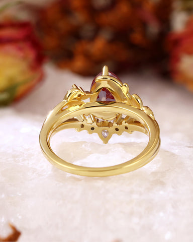 WILLOW Pear Cut Alexandrite Engagement Ring Set Vine Bridal Ring Set