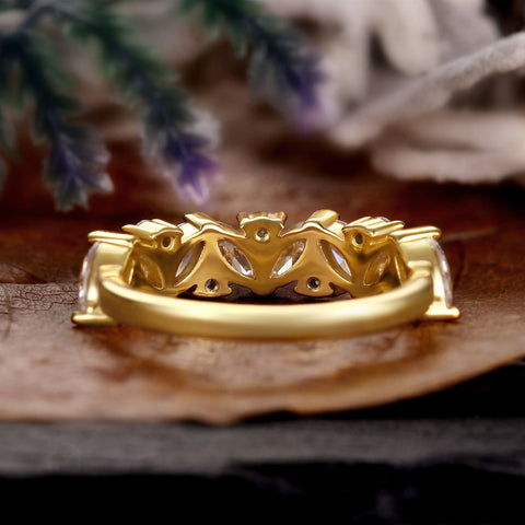 ROUNAISE Wedding Band Half Eternity Cluster Stacking Ring
