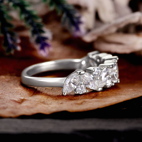 ROUNAISE Wedding Band Half Eternity Cluster Stacking Ring