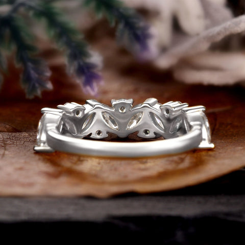 ROUNAISE Wedding Band Half Eternity Cluster Stacking Ring