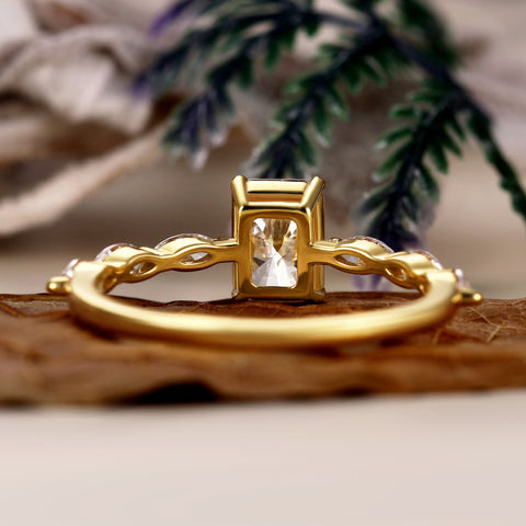 ELIZABETH Radiant Cut Promise Ring Marquise Accents Dainty Engagement Ring