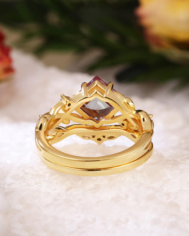 BELLE Princess Cut Alexandrite Engagement Ring Set