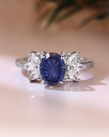BEATRICE Fantasy Cut Oval Shaped Sapphire Cluster Engagement Ring